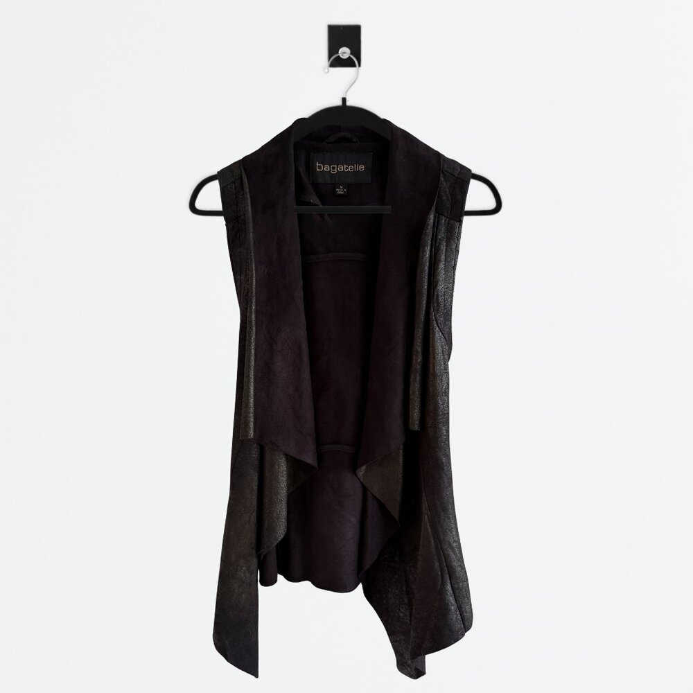 Bagatelle | Black Faux Leather | Drape Front Vest | Waist Tie | Size M
